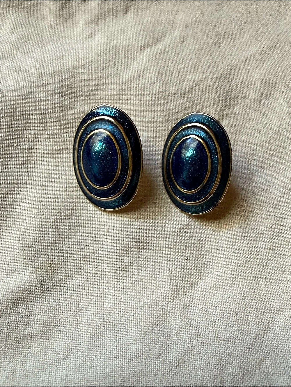 Oval Blue & Gold Earrings